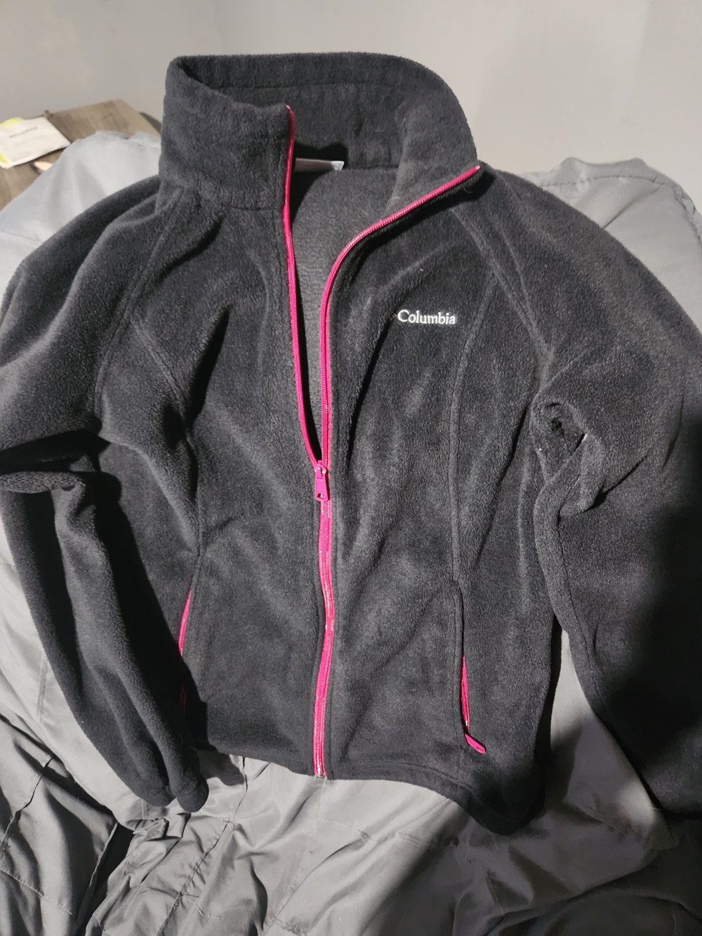 Columbia Black Fleece Jacket with Pink Trim